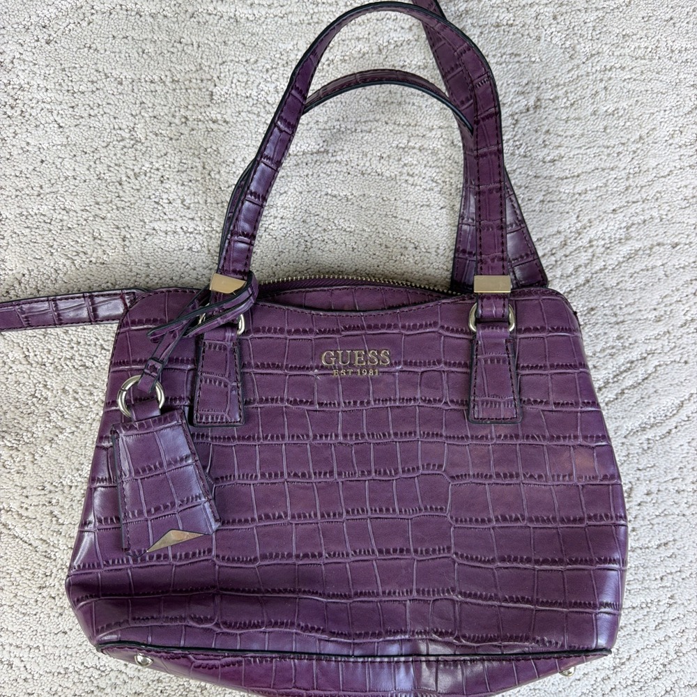 Guess Purple Crocodile Embossed Satchel Handbag Crossbody Y2K